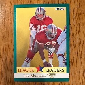 League Leaders Football Trading Card - Red/Gold Joe Montana